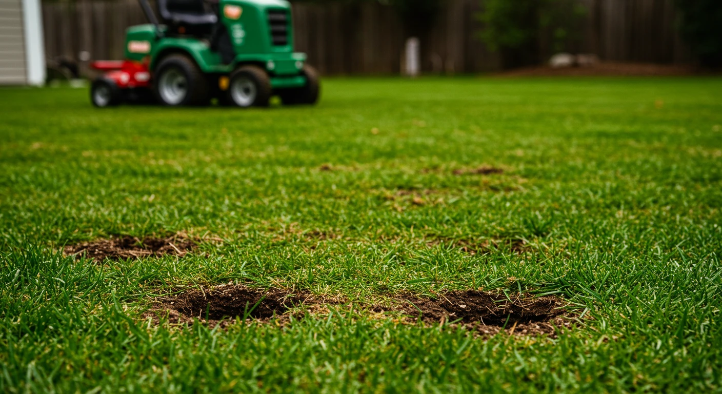 Close-up of core aeration plugs on a Bucks County lawn after service by Galaxy Landscaping.