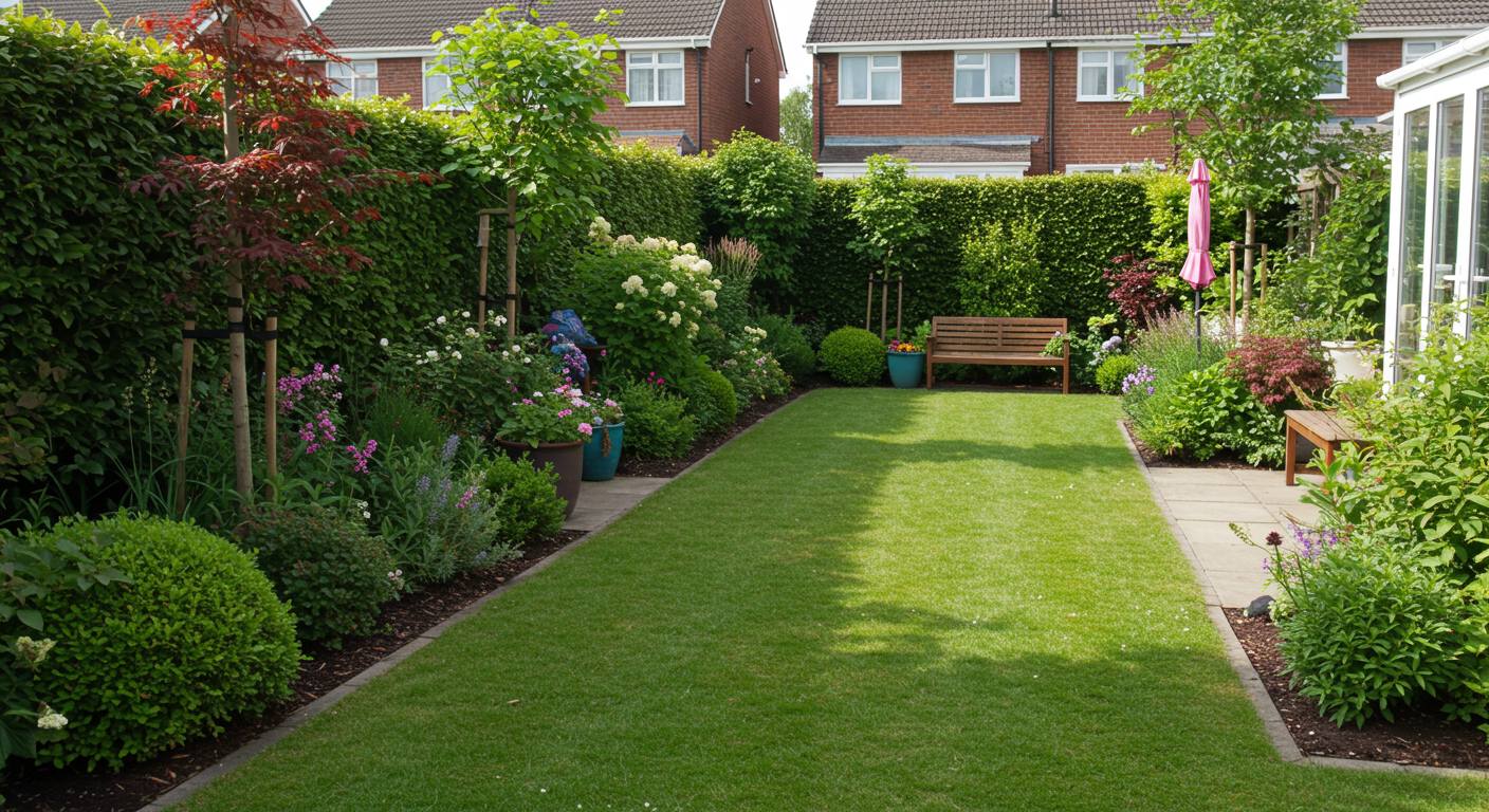 A beautiful, thriving landscape with healthy plants and clean beds, the result of a comprehensive yard maintenance plan by Galaxy Landscaping.